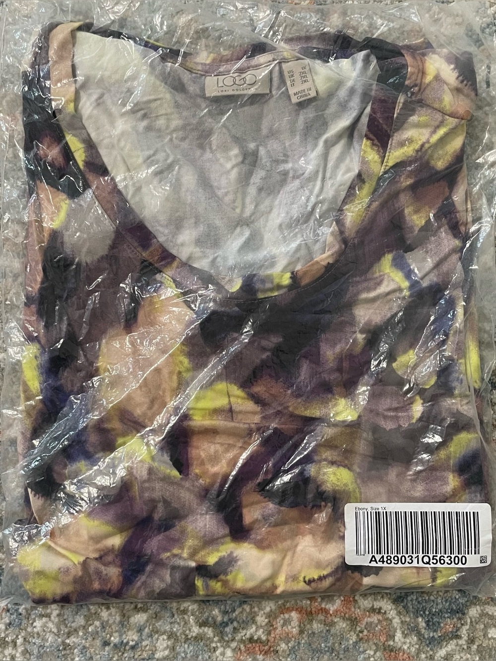 LOGO by Lori Goldstein Rayon 230 Printed 3/4 Sleeve Top A489031 1X NWT